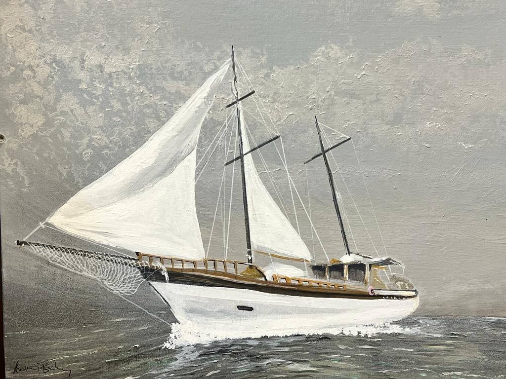 Classic Sailing Yachts Modern British Grey Boats At Sea Landscape For Sale 2