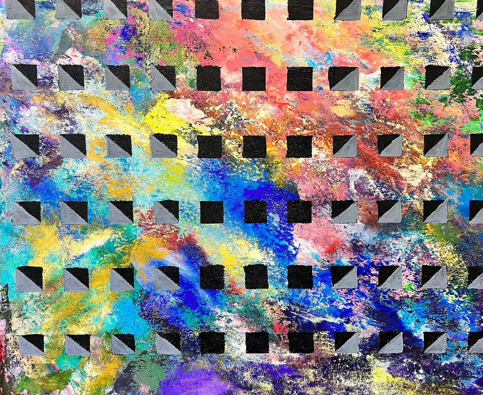 Abstract Painting di Contemporary British  - Pittura astratta Modern British colorata con motivi e disegni geometrici