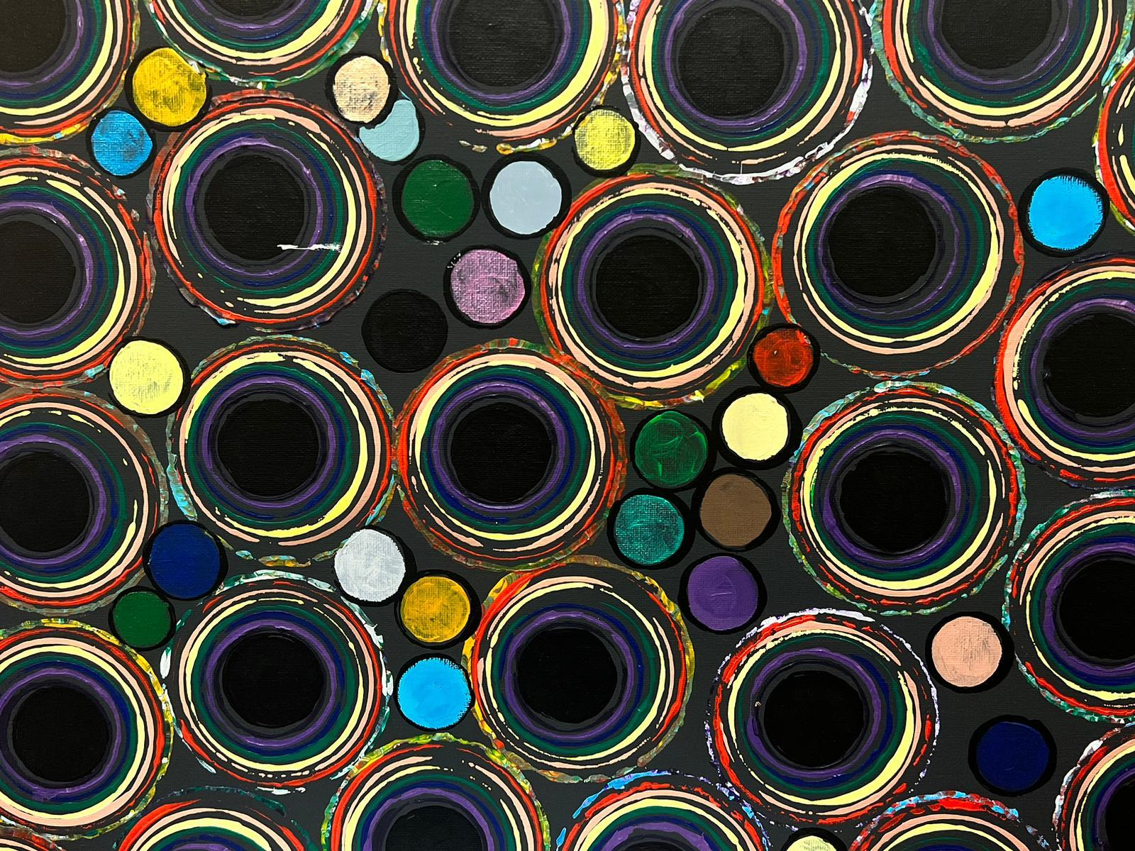 Colourful Modern British Black Colour Circles Inner Circles Expression  - Painting by Contemporary British 