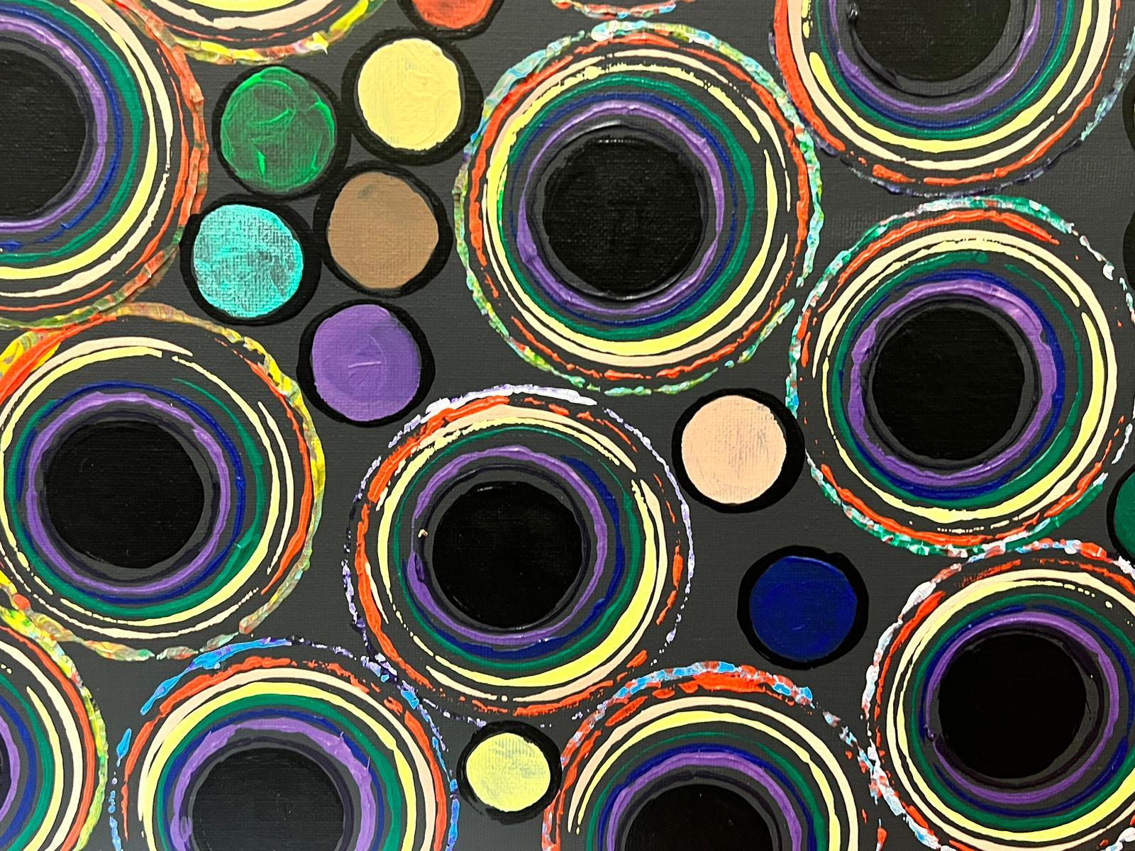 Colourful Modern British Black Colour Circles Inner Circles Expression  - Abstract Painting by Contemporary British 