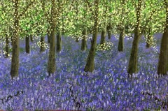 Colourful Modern British Blue Bell Forest Landscape Symbolist Painting 