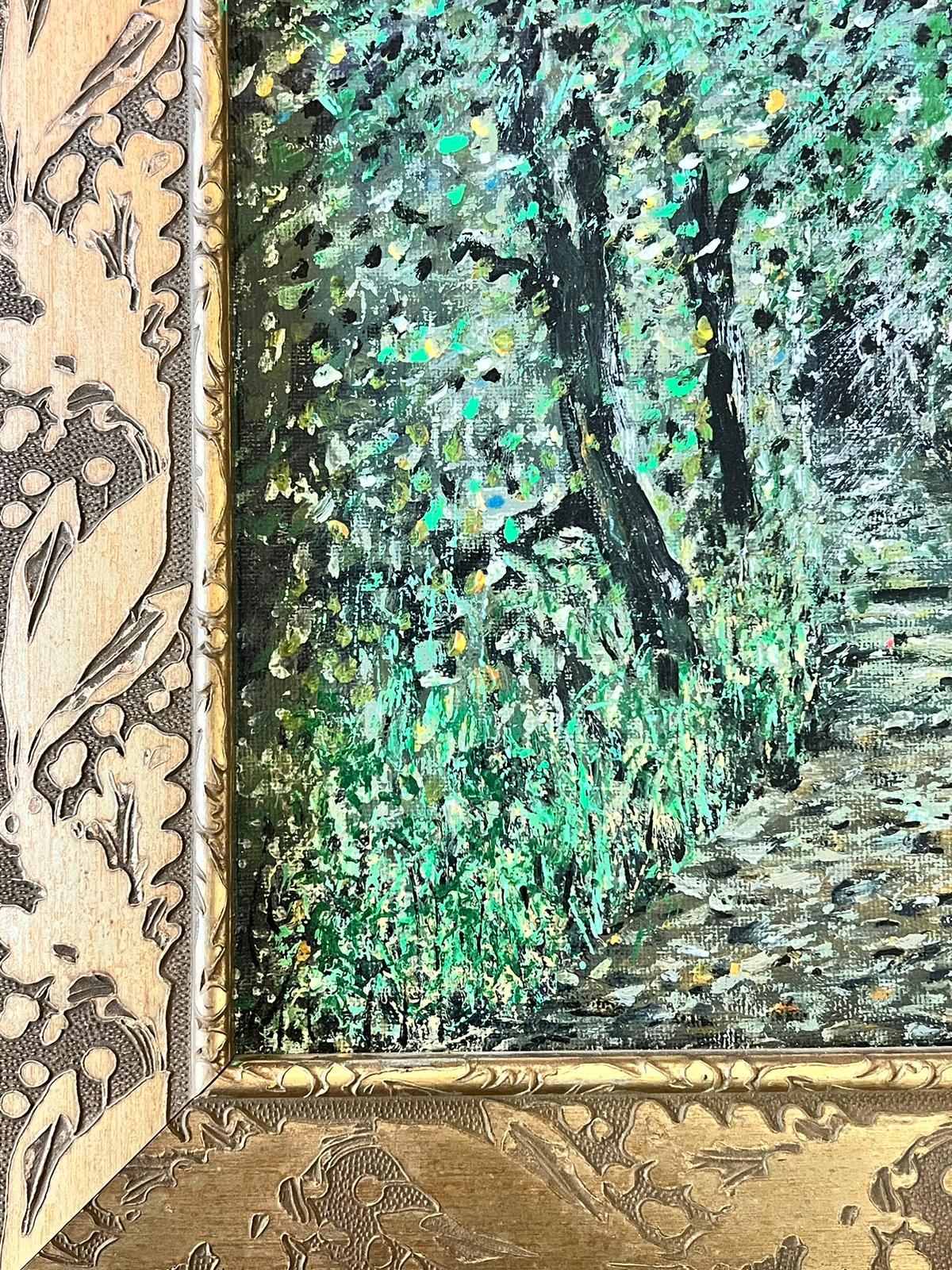 Pittura Modern British astratta, colorata e soleggiata, sentiero nel bosco - Painting Astratto di Contemporary British 