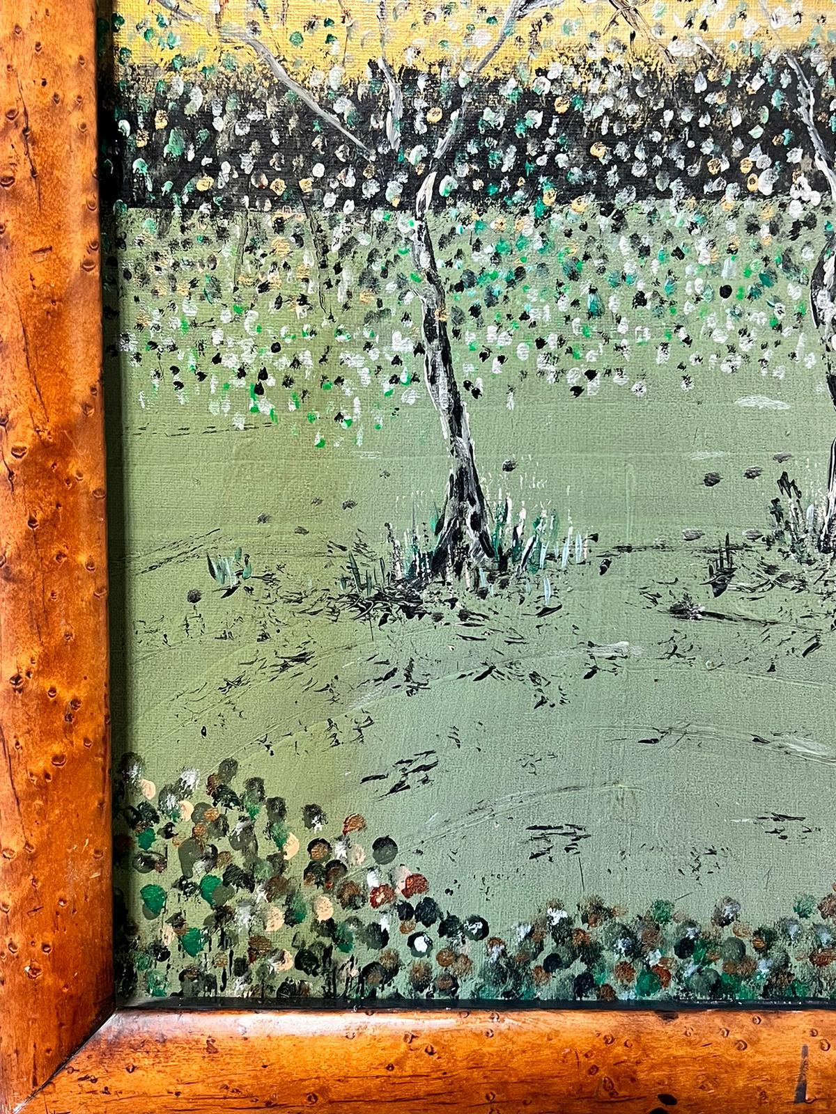 Colorida pintura Modern British Blossom Trees Polka Dots - Landscape Painting Marrón de Contemporary British 