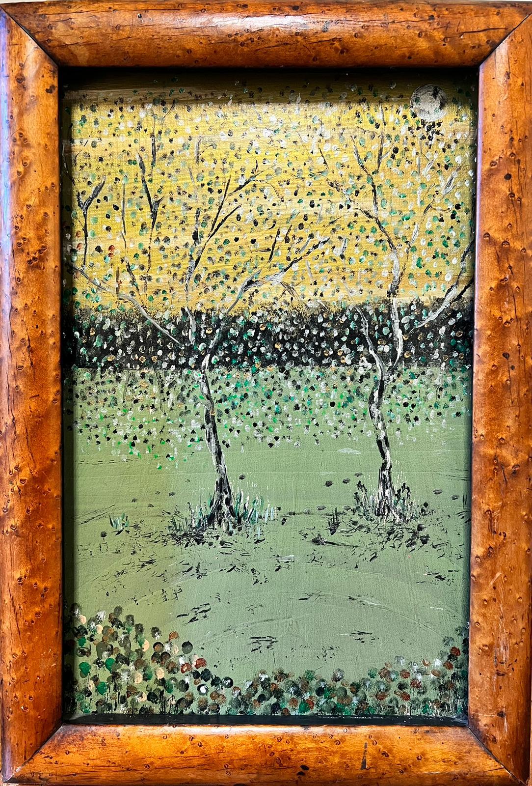 Landscape Painting Contemporary British  - Peinture britannique moderne colorée Blossom Trees Polka Dots 