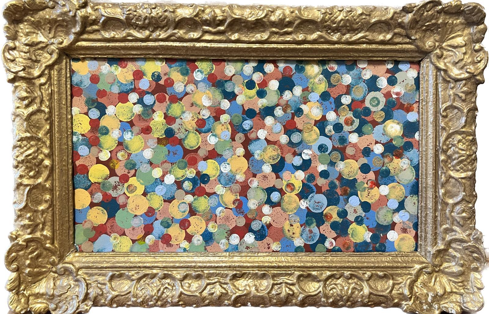 Contemporary British  Abstract Painting - Colourful Modern British Painting Dots & Spots Summer Colors Gilt Frame