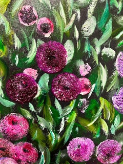 Colourful Modern British Round Bright Flower Bush Painting