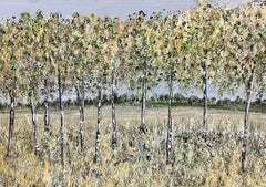 Colourful Modern British Summer Tall Tree Landscape Symbolist Painting 