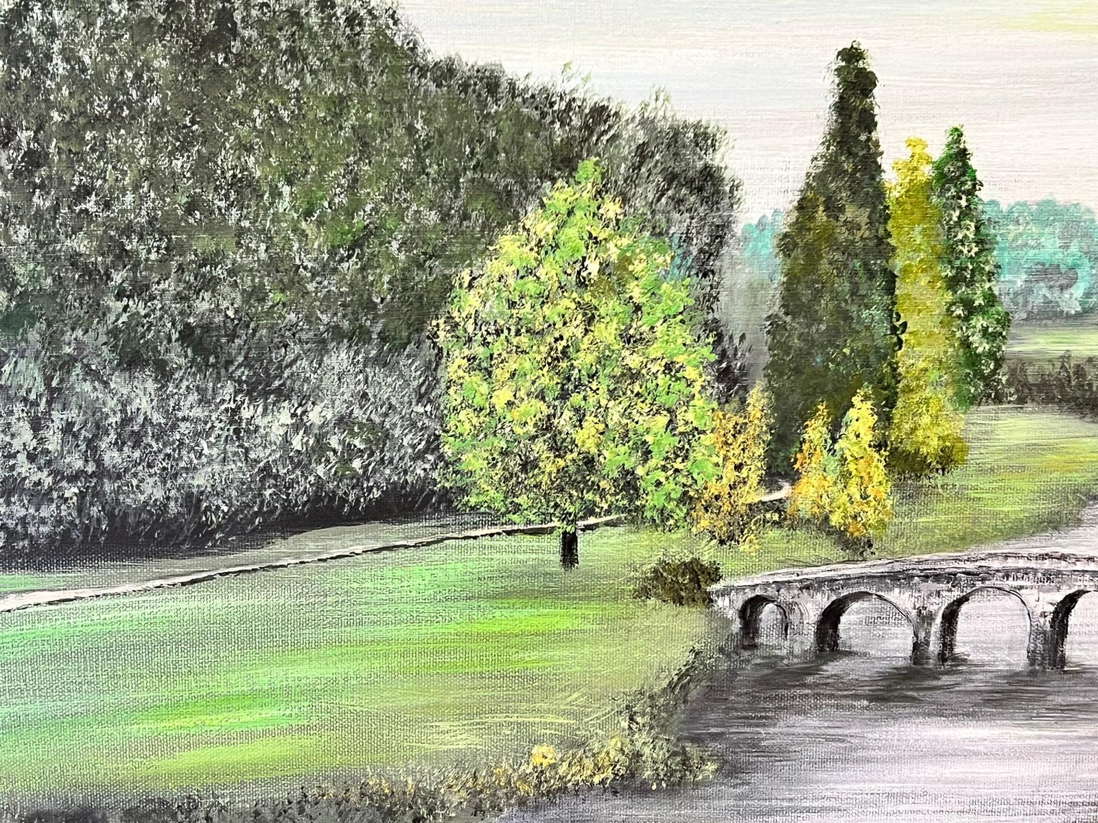 Colorato quadro Modern British di grandi dimensioni con parco classico, lago e tempio 1