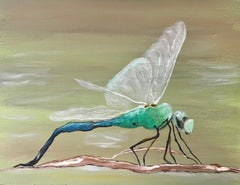 Contemporary Modern British Oil Painting - Dragon fly over Water Realist Work
