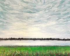 Contemporary Modern British Oil Painting Poppy Fields by River Large Skies