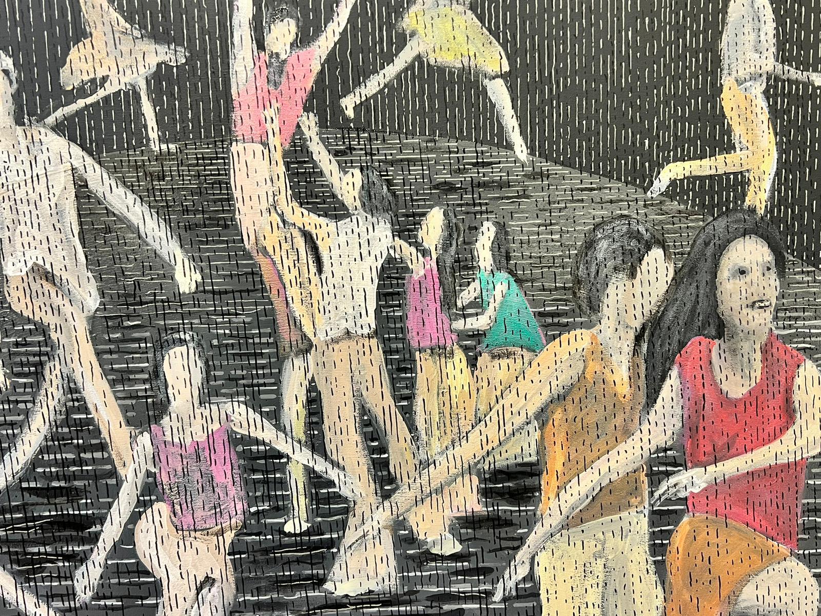 Gran pintura británica abstracta contemporánea Grupo de figuras bailando - Painting de Contemporary British 