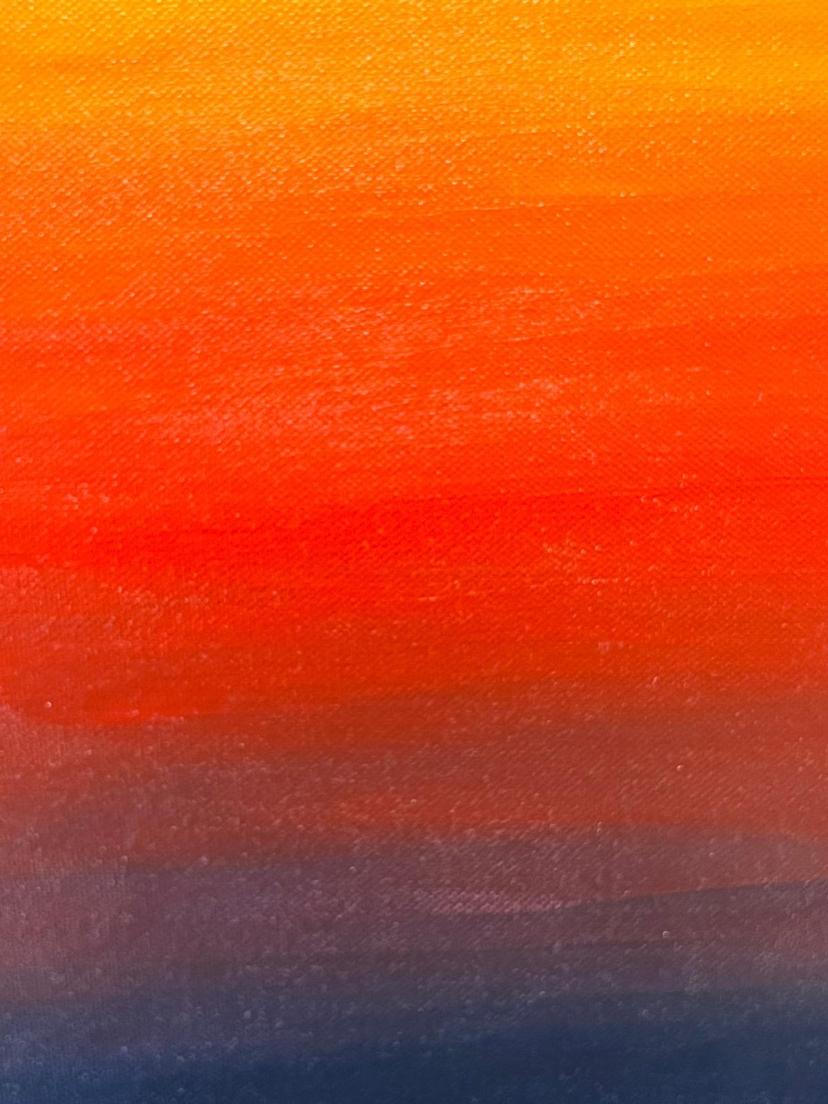 Großes zeitgenössisches britisches modernistisches Gemälde mit Sonnenuntergang und Farbblaze – Painting von Contemporary British 