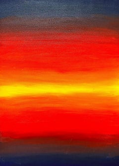 Large British Modernist Contemporary Painting Sunset Sky Blaze of Colors