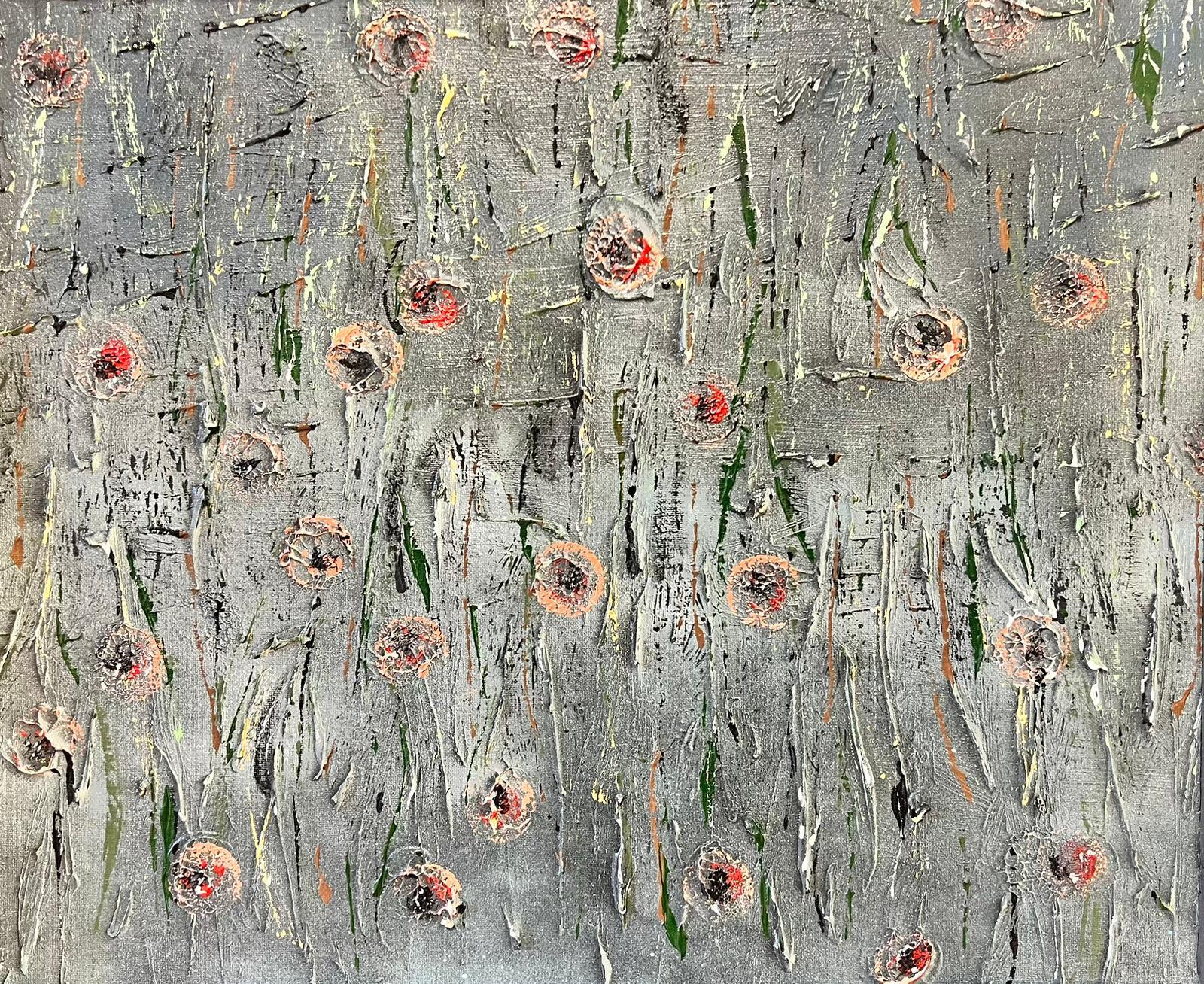 Contemporary British  Landscape Painting - Large Modernist British Oil Poppies Abstract Painting