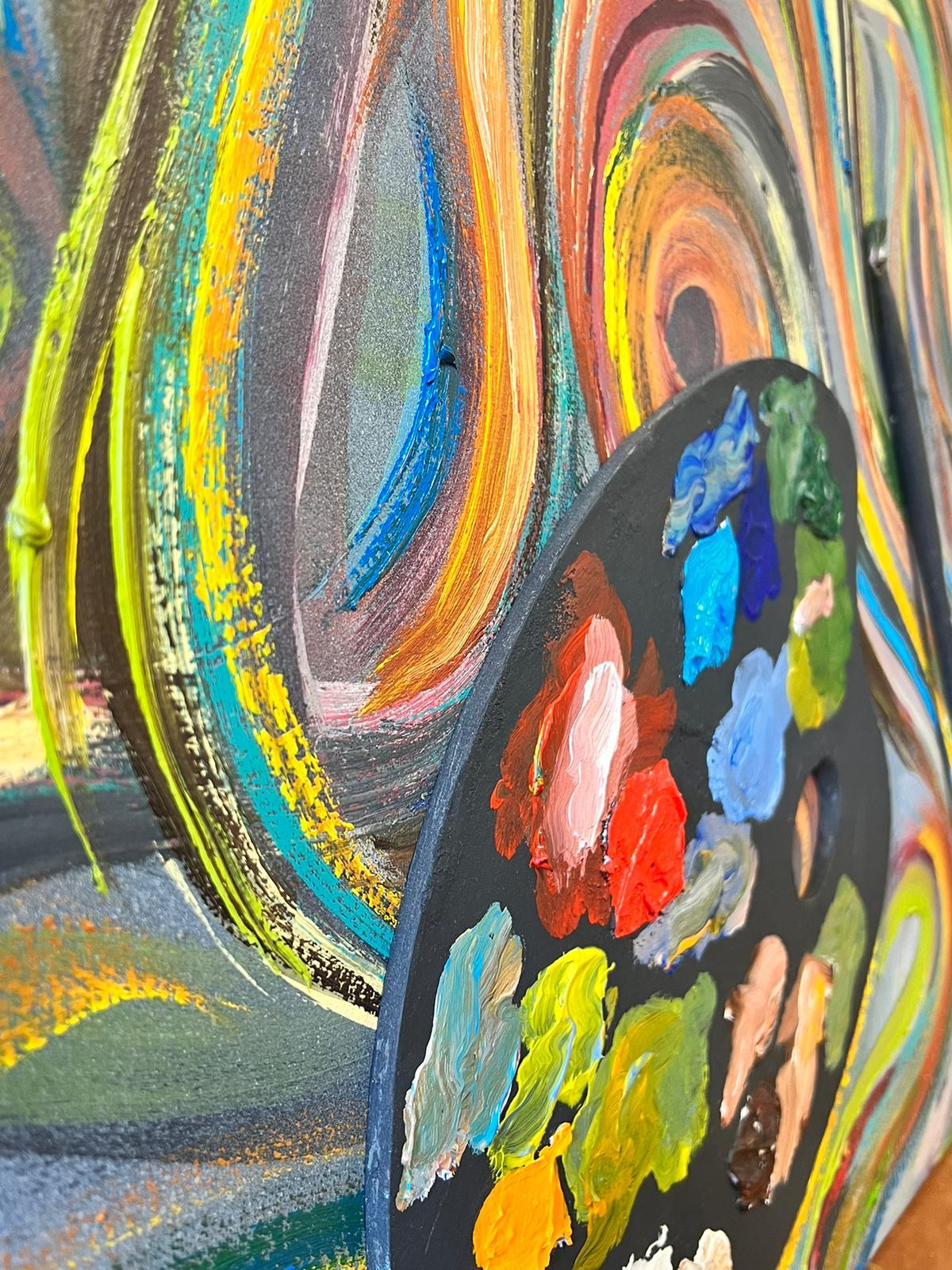 Modern British Abstract Painting Twirls Swirls Artists Palette Colors Huge Size 1