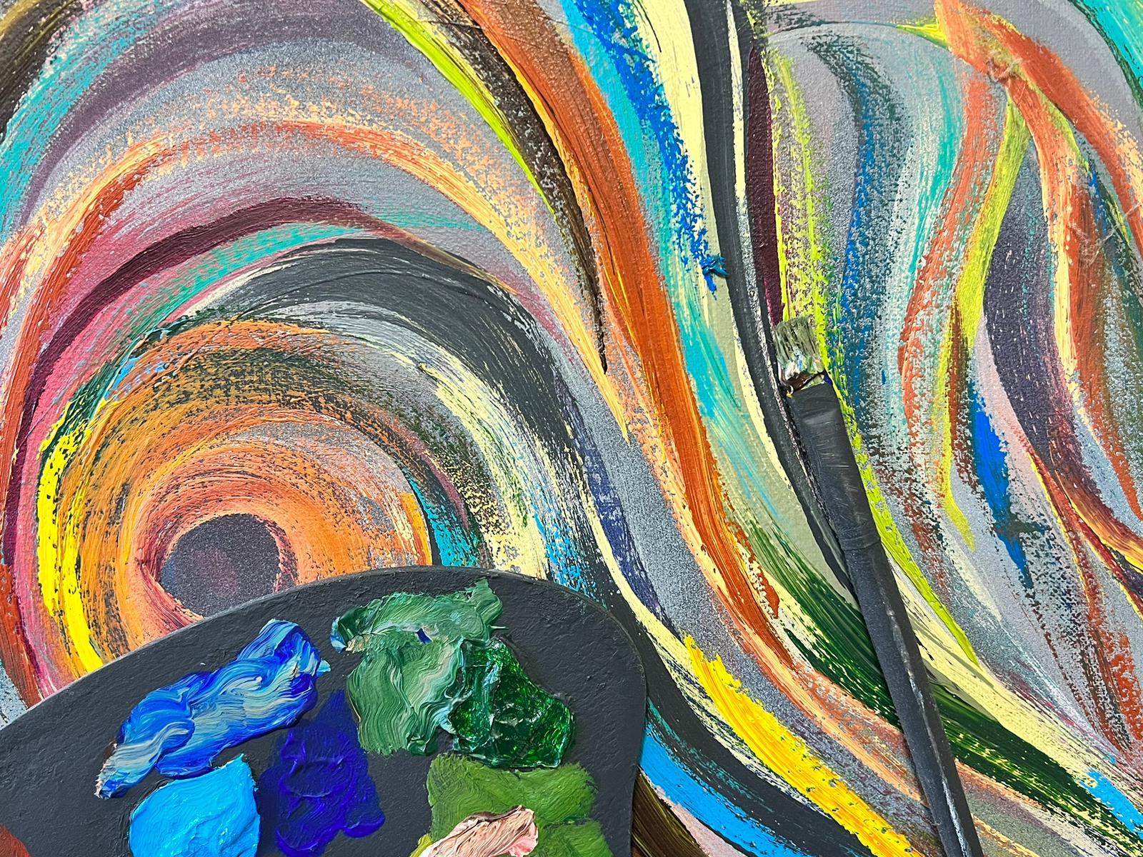 Modern British Abstract Painting Twirls Swirls Artists Palette Colors Huge Size 2