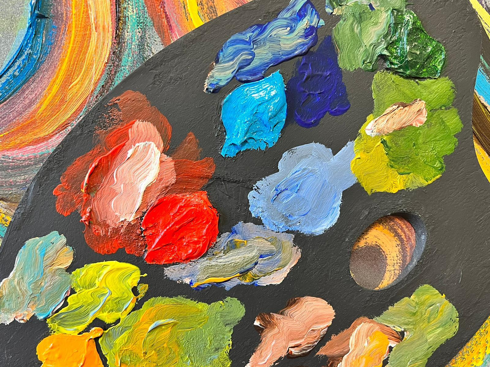 Modern British Abstract Painting Twirls Swirls Artists Palette Colors Huge Size 3