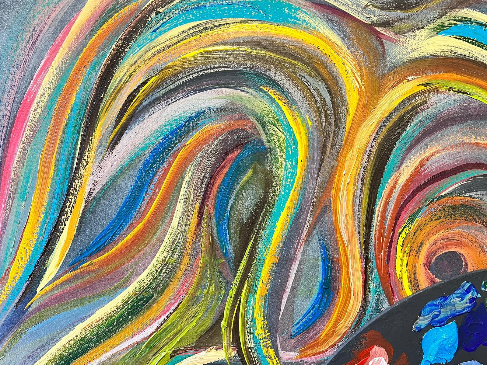 Modern British Abstract Painting Twirls Swirls Artists Palette Colors Huge Size 5