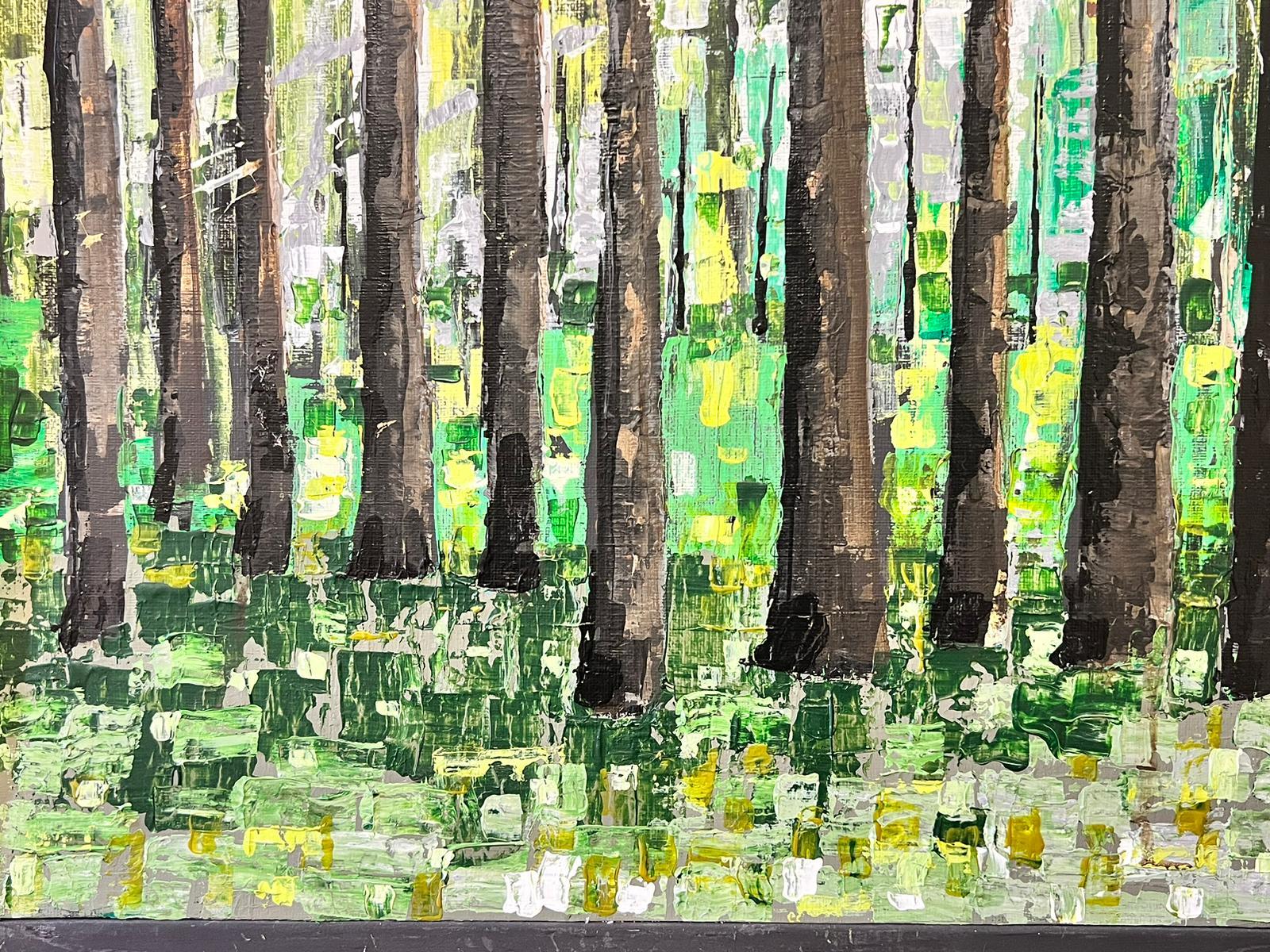 Modern British Contemporary Painting Sunlight Bursting Through Trees Woodland For Sale 2