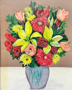 Modernist Still Life Flowers in Vase Oil Painting in Beautiful Florentine Frame