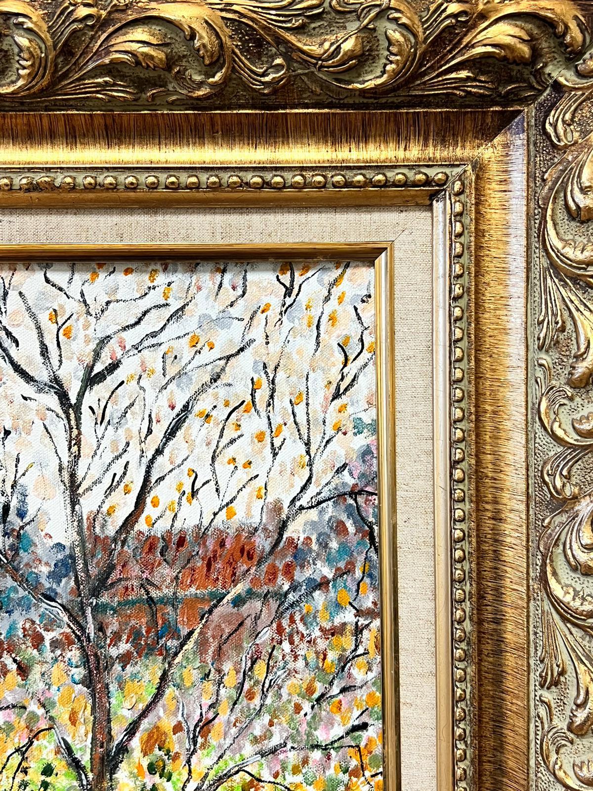 Pointillist Post Impressionist Woodland Landscape Autumn Trees Large Painting For Sale 1