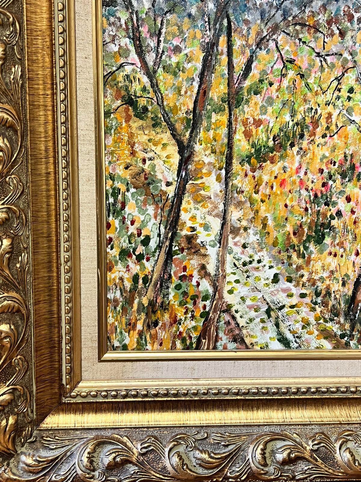 Pointillist Post Impressionist Woodland Landscape Autumn Trees Large Painting For Sale 2