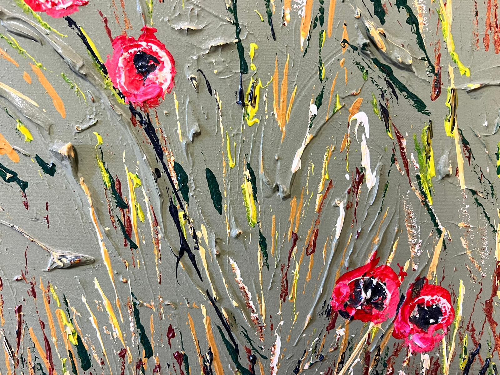 Poppies in Field Close up Contemporary British Painting - Very Large Size 1