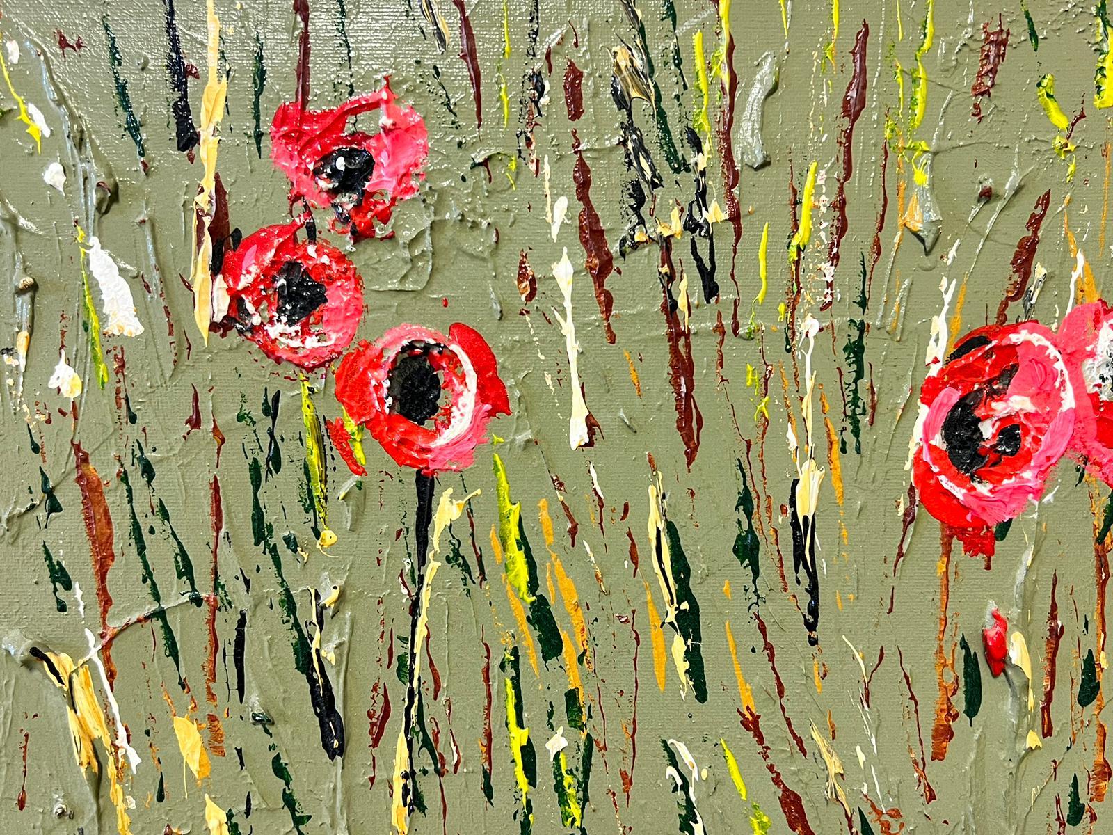 Poppies in Field Close up Contemporary British Painting - Very Large Size 2