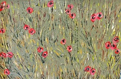 Poppies in Field Close up Contemporary British Painting - Very Large Size