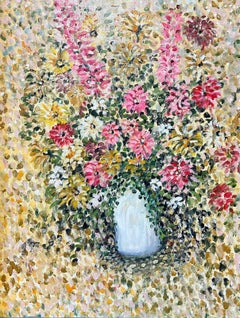 Post Impressionist Oil Painting Still Life of Flowers Burst of Colors