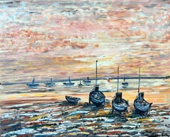 Sunset in the Harbour Contemporary British Oil Painting on Canvas