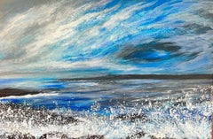 Swirling Clouds Foaming Seas Colourful Modern British Bright Blue Sea Abstract