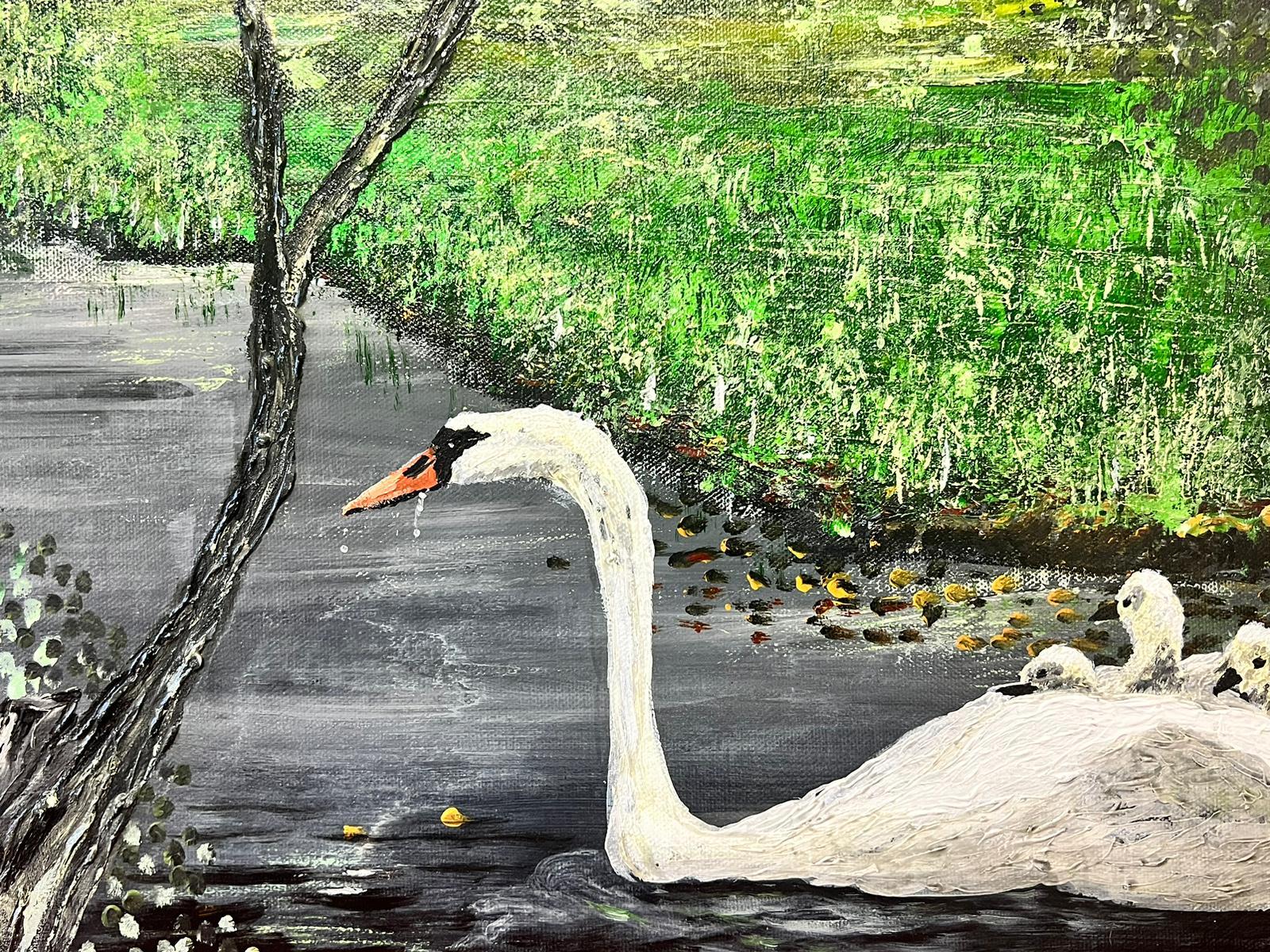 paintings of swans on water