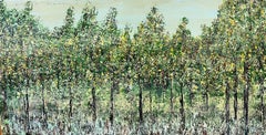 Grande peinture à l'huile sur toile « Tall Trees » du surréaliste britannique et moderniste