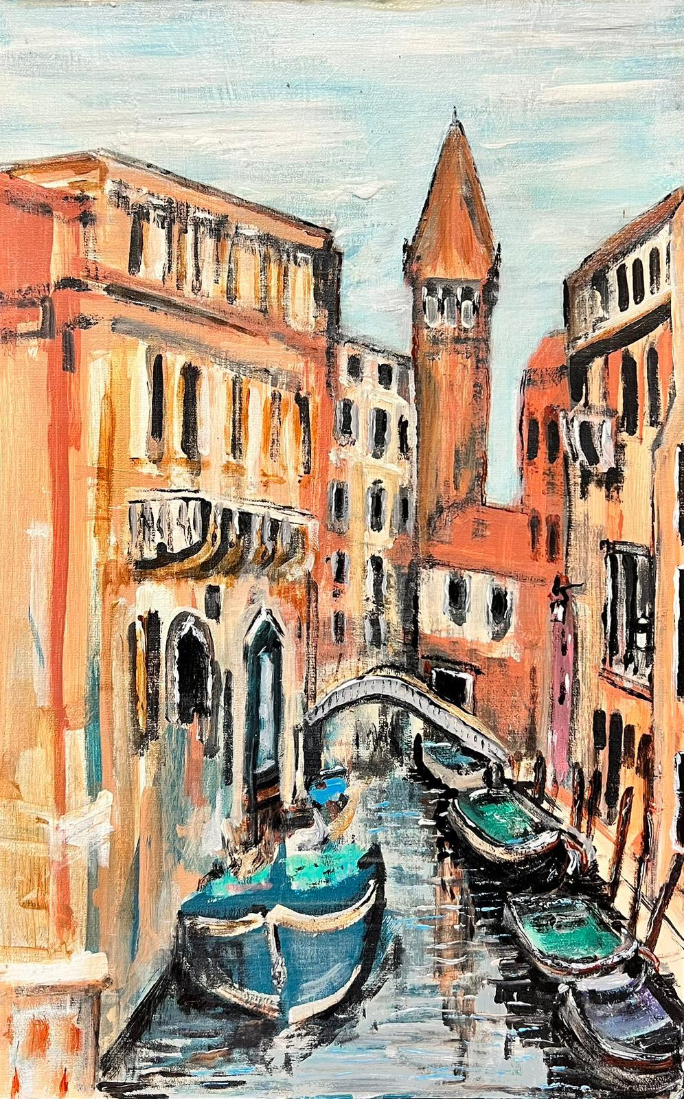 Contemporary British  Landscape Painting - The Venetian Canal Quiet Backwater Modern British Painting 