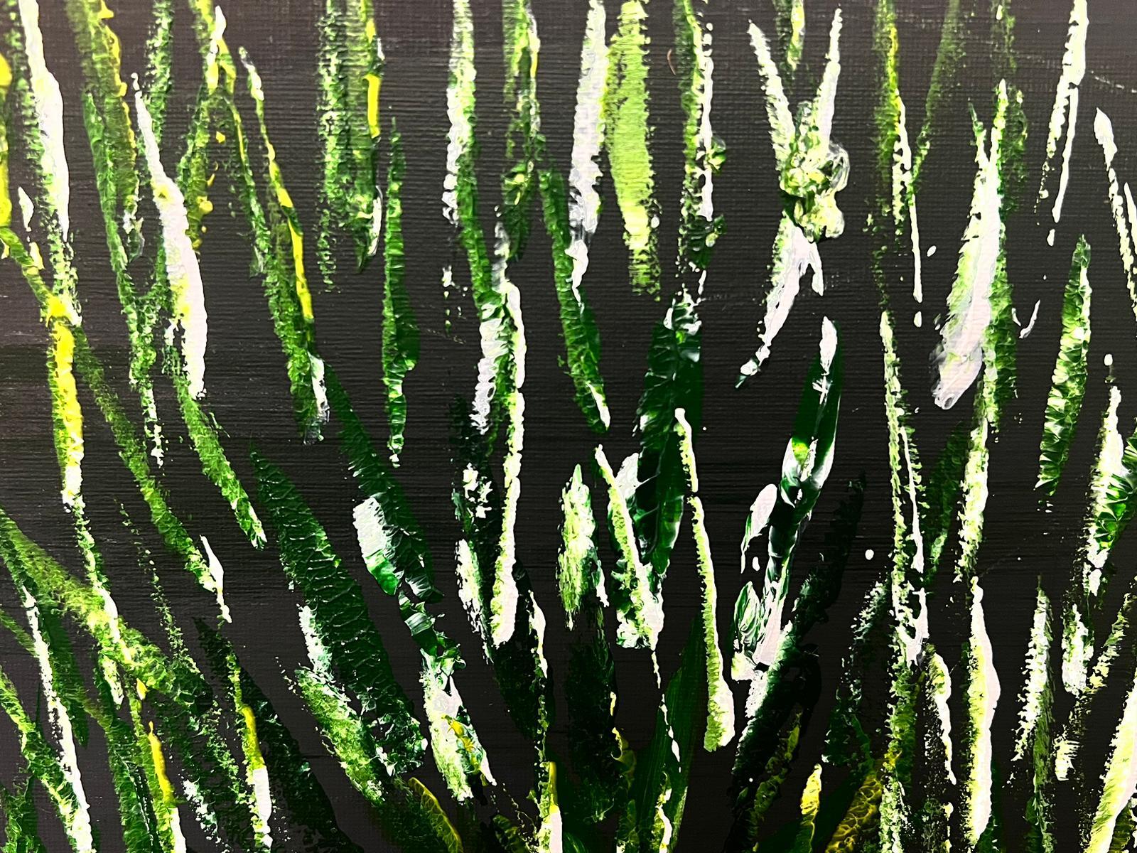 Very Thick Modern British Painting Green and White Yellow Long Wavy Grass For Sale 1