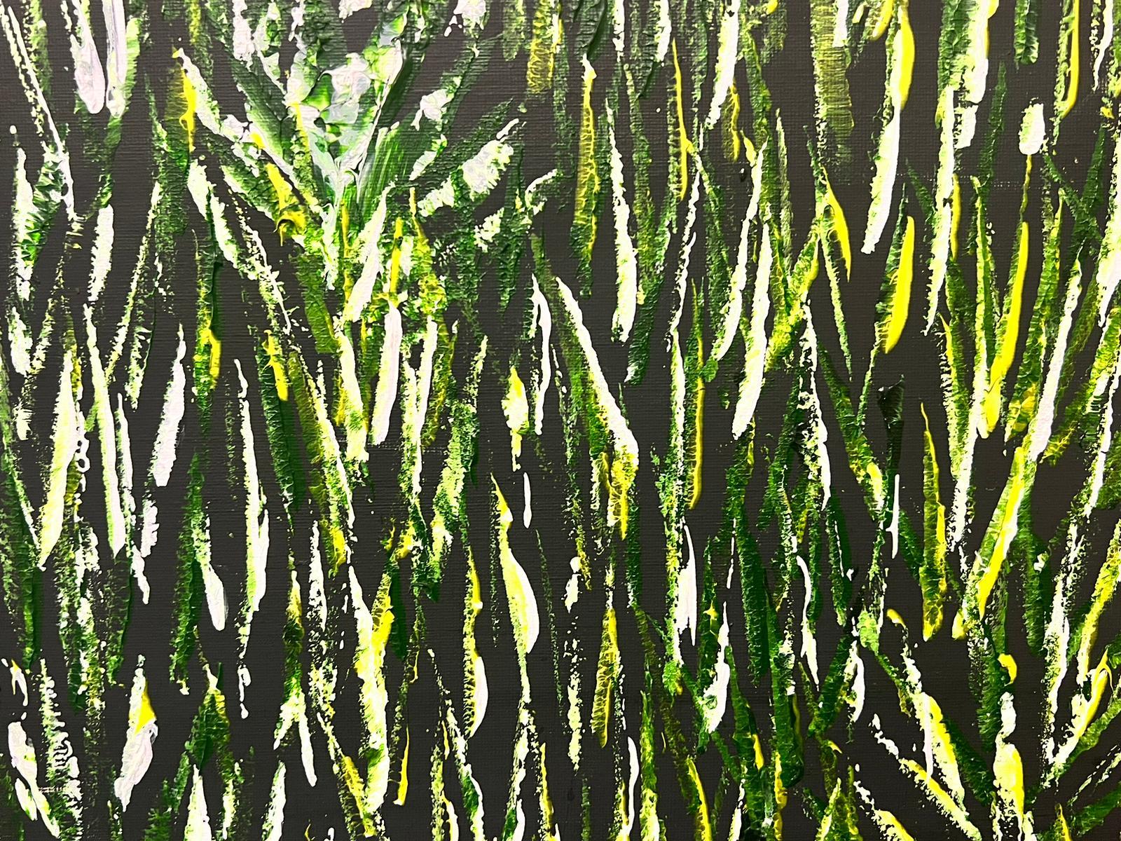 Very Thick Modern British Painting Green and White Yellow Long Wavy Grass For Sale 2