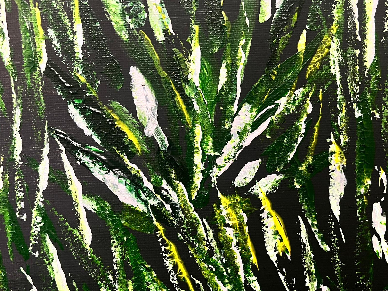 Very Thick Modern British Painting Green and White Yellow Long Wavy Grass For Sale 3