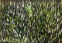 Very Thick Modern British Painting Green and White Yellow Long Wavy Grass