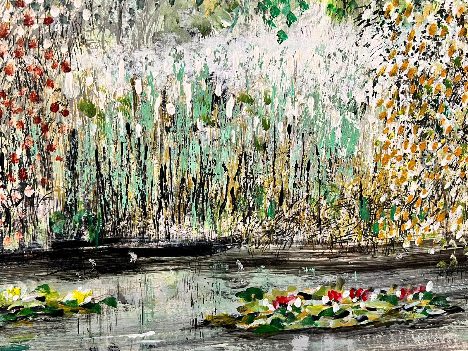Stagno di ninfee Pittura a olio post impressionista di grandi dimensioni - Painting Postimpressionismo di Contemporary British 