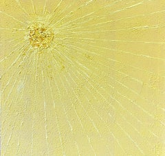 Gelbe Sonne Britisches symbolistisches Ölgemälde auf Leinwand leuchtend gelbe, dicke Farbe