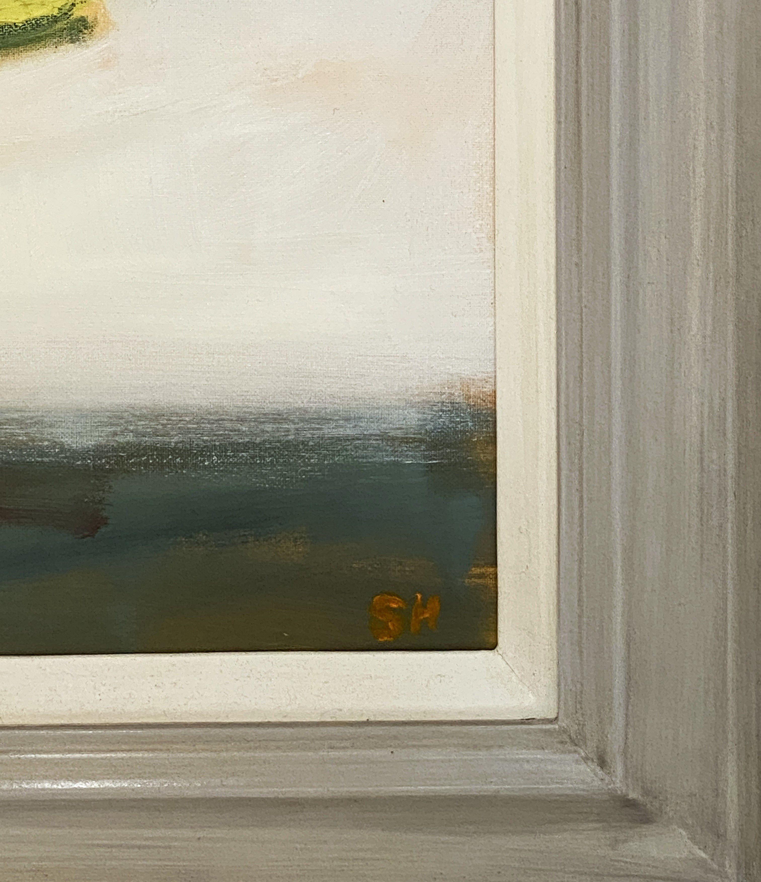 Pintura al óleo sobre lienzo enmarcada británica contemporánea (Rosas blancas en maceta mostaza) en venta 6