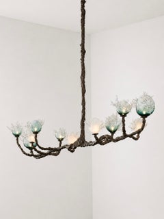 Contemporary Bronze and Blown Glass Chandelier by Émilie Lemardeley, France