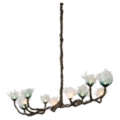 Contemporary Bronze and Blown Glass Chandelier by Émilie Lemardeley, France
