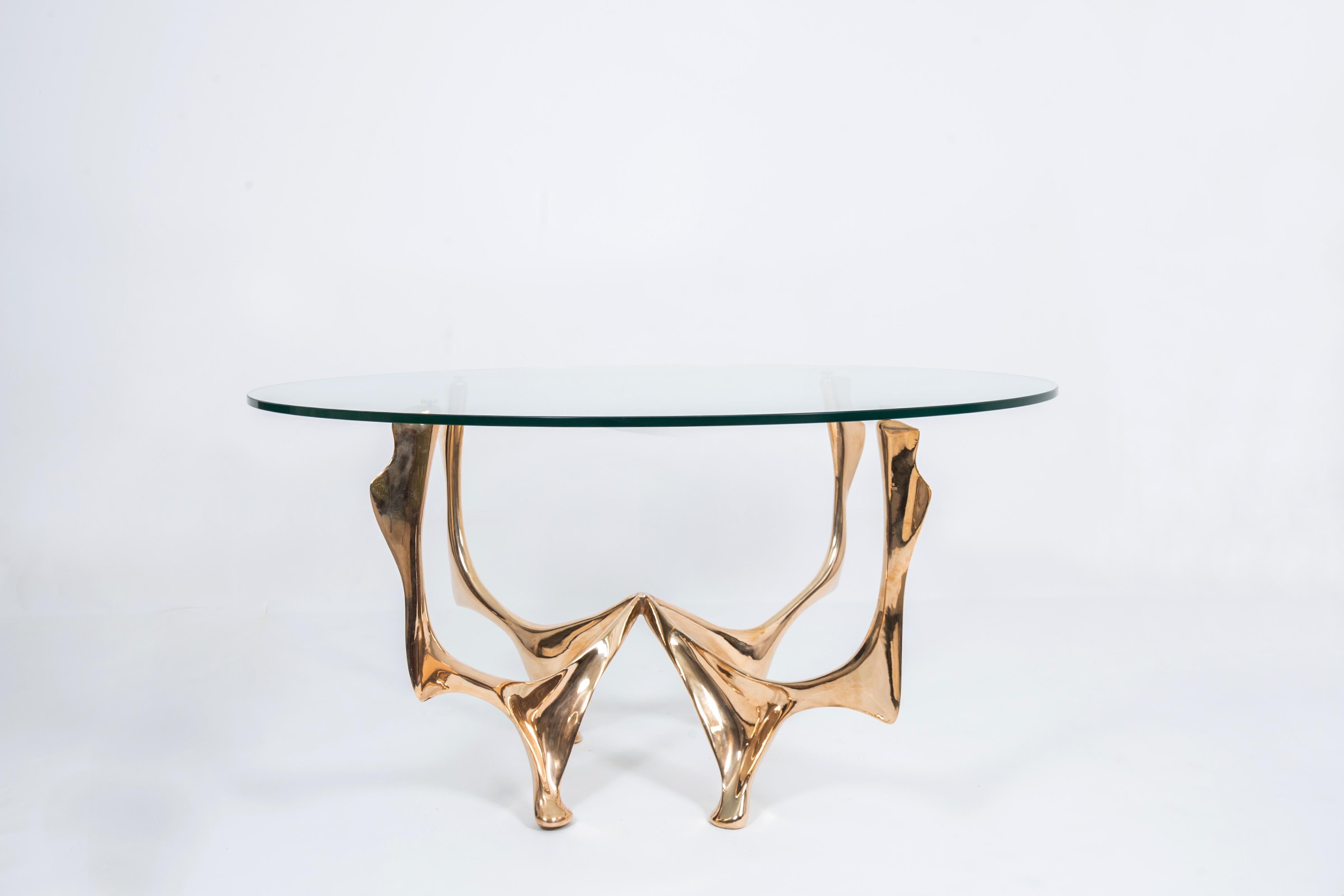 Organic Modern Contemporary Bronze and Glass top Dining table by Pierre Salagnac For Sale
