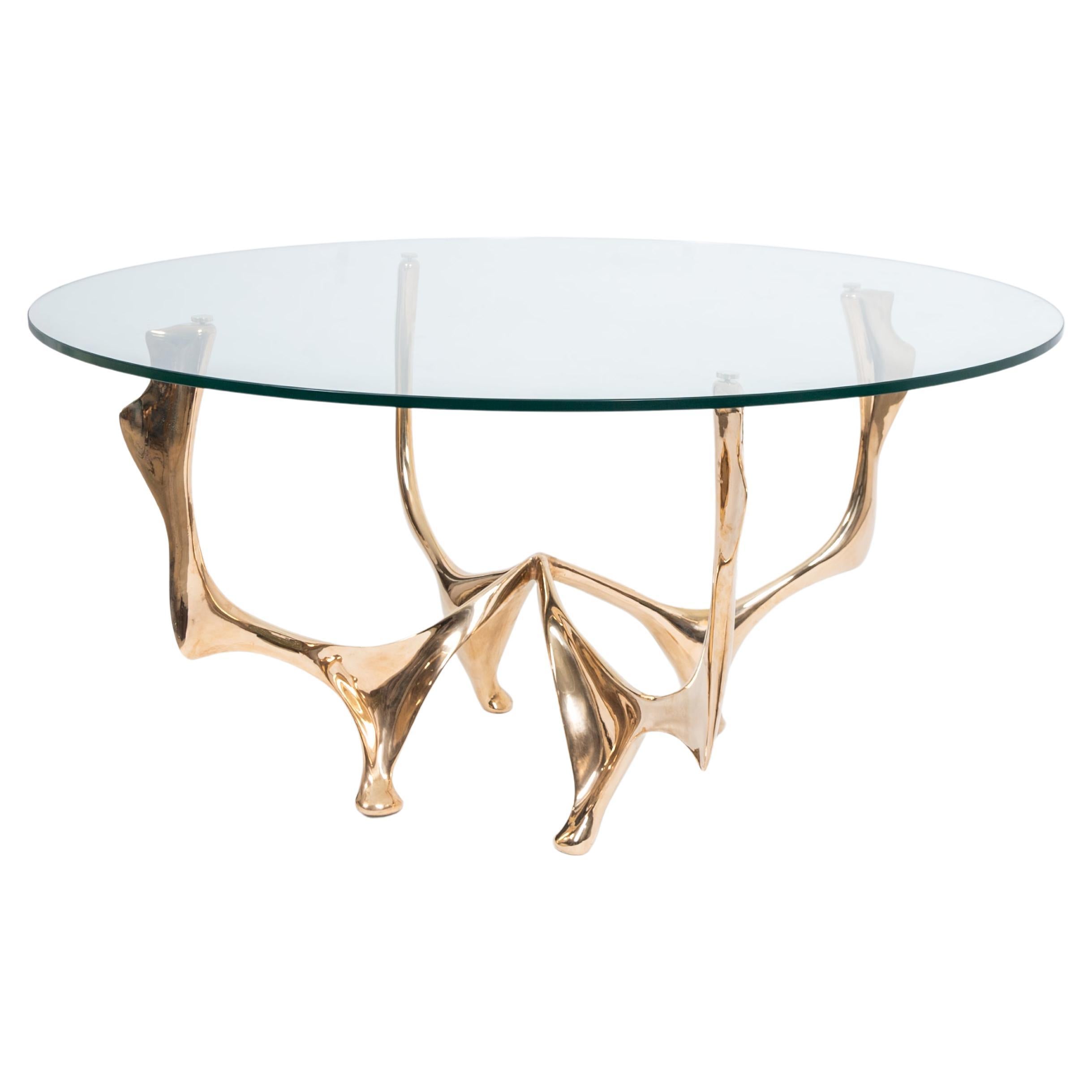 Table de salle à manger contemporaine en bronze et verre par Pierre Salagnac