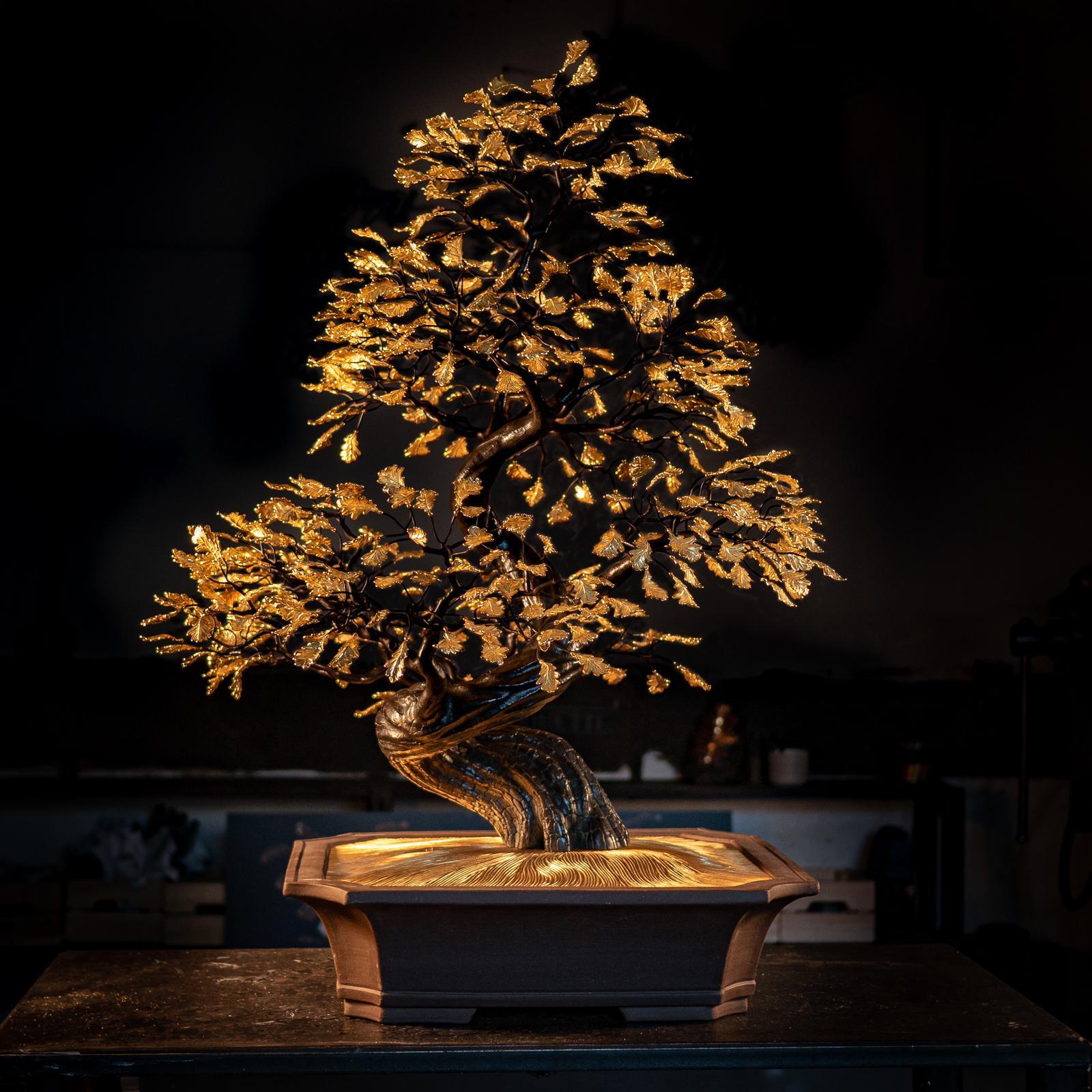 Zeitgenössische Bonsai-Mayflor-Skulptur aus Bronze und Gold von Pierre Salagnac, Frankreich (Organische Moderne) im Angebot
