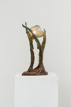 Lámpara de mesa contemporánea de bronce y vidrio soplado a mano, Francia