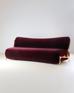 Contemporary Bronze and Mohair Velvet Curved Sofa by Pierre Salagnac, France