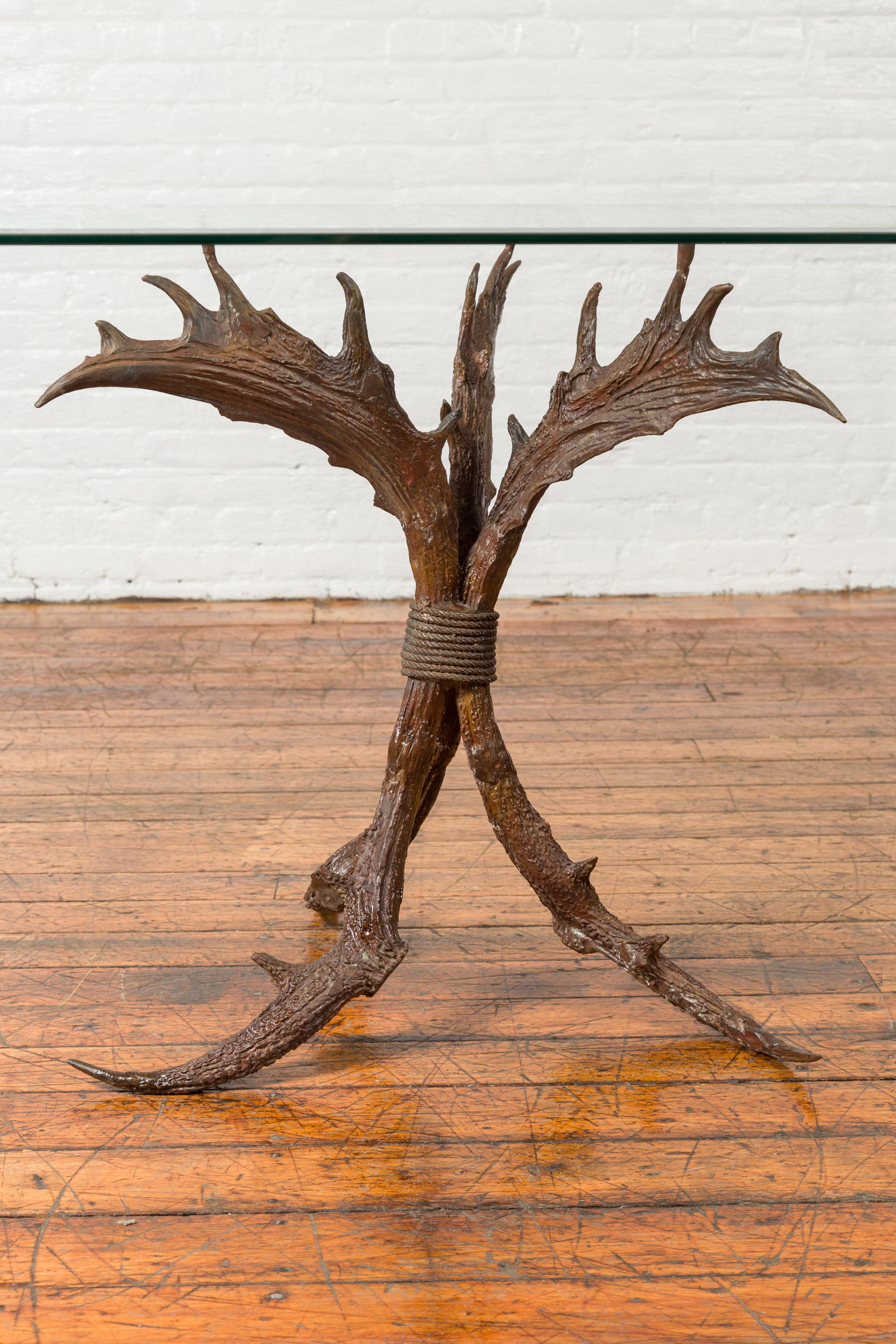 Bronze Antler Dining Table Base with Rustic Brown Patina and Organic Design In Good Condition In Yonkers, NY